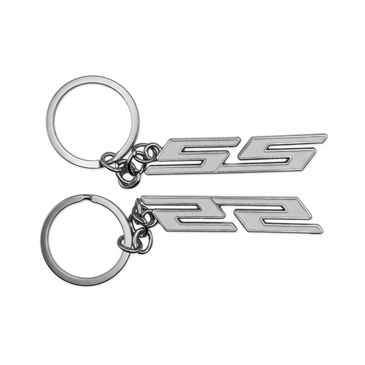 American Muscle SS- Keychain - White/Chrome