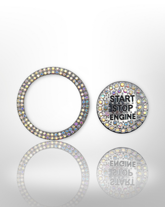 Start/Stop Button Ring - 2pc Set - Rhinestone Ring - Diamond Shine Multicolor