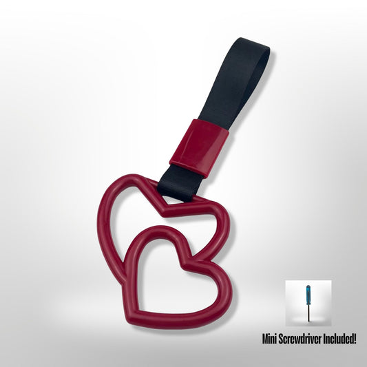 Car Handle / Tsurikawa - Burgundy Double Heart, Black Strap