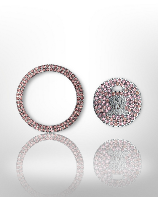 Start/Stop Button Ring - 2pc Set W Hole - Rhinestone Ring - Pink