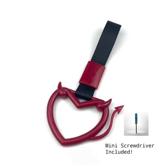 Car Handle / Tsurikawa JDM Style - Red Evil Heart w/ Tail, Black Strap