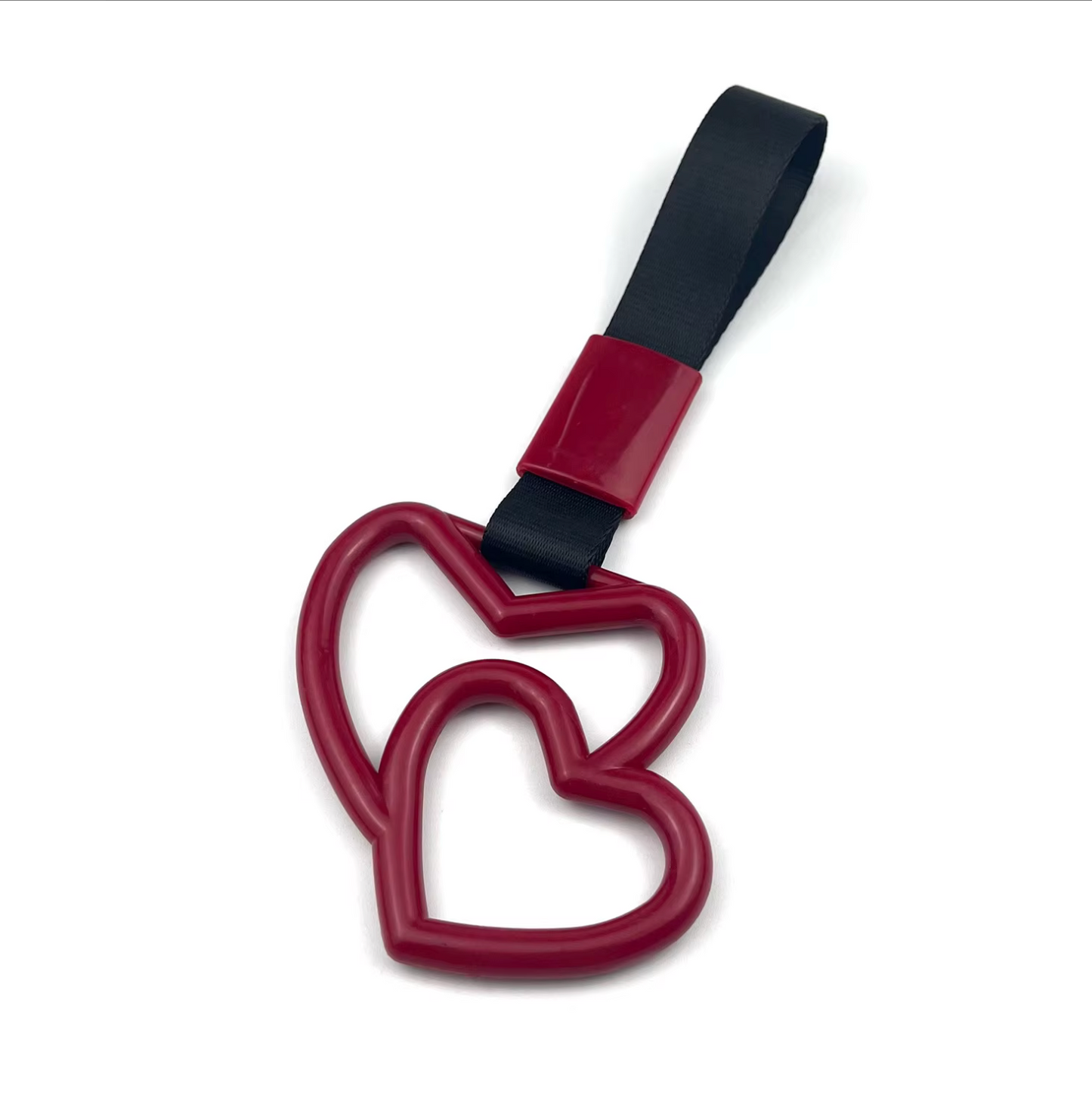 Car Handle / Tsurikawa - Burgundy Double Heart, Black Strap
