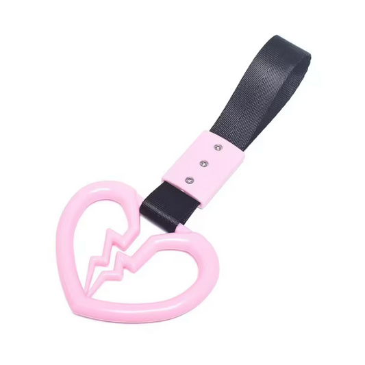 Car Handle / Tsurikawa - Pink Broken Heart, Black Strap