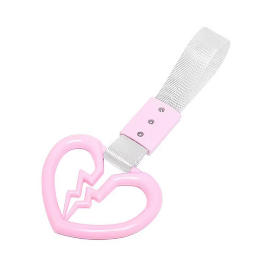 Car Handle / Tsurikawa - Pink Broken Heart, White Strap