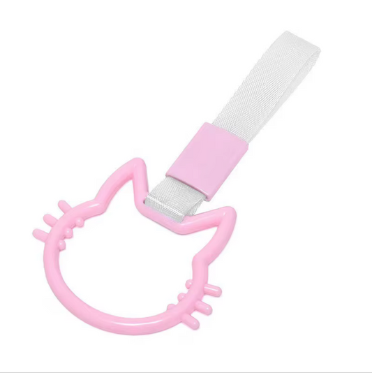 Car Handle / Tsurikawa - Pink Cat, White Strap