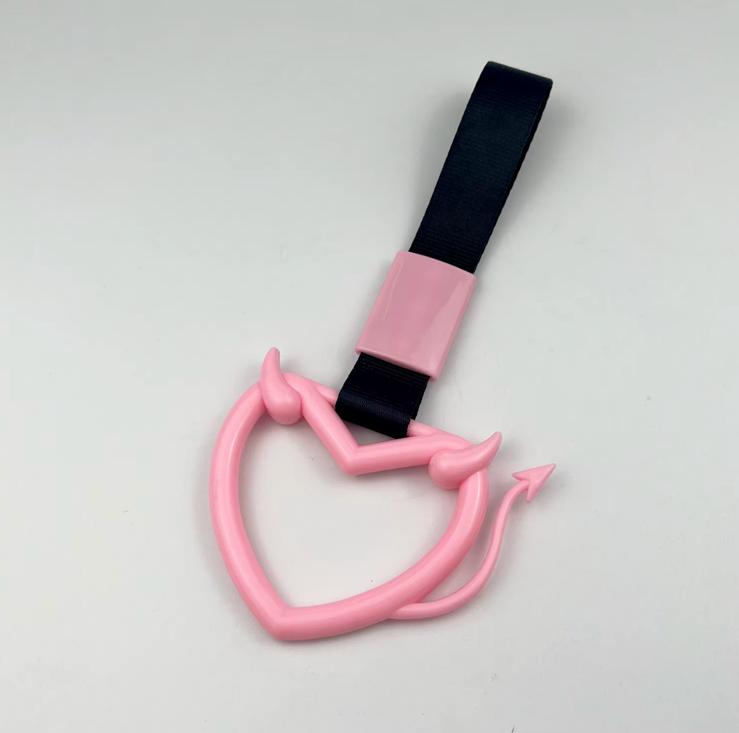 Car Handle / Tsurikawa - Pink Evil Heart w/ Tail, Black Strap