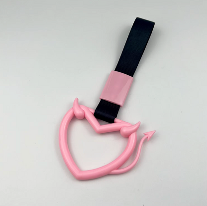 Car Handle / Tsurikawa - Pink Evil Heart w/ Tail, Black Strap