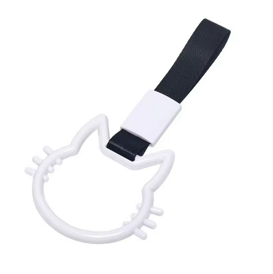Car Handle / Tsurikawa - White Cat, Black Strap