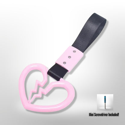 Car Handle / Tsurikawa JDM Style - Pink Broken Heart, Black Strap