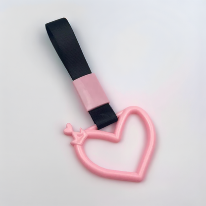 Car Handle / Tsurikawa JDM Style - Pink Heart w/ Crown, Black Strap