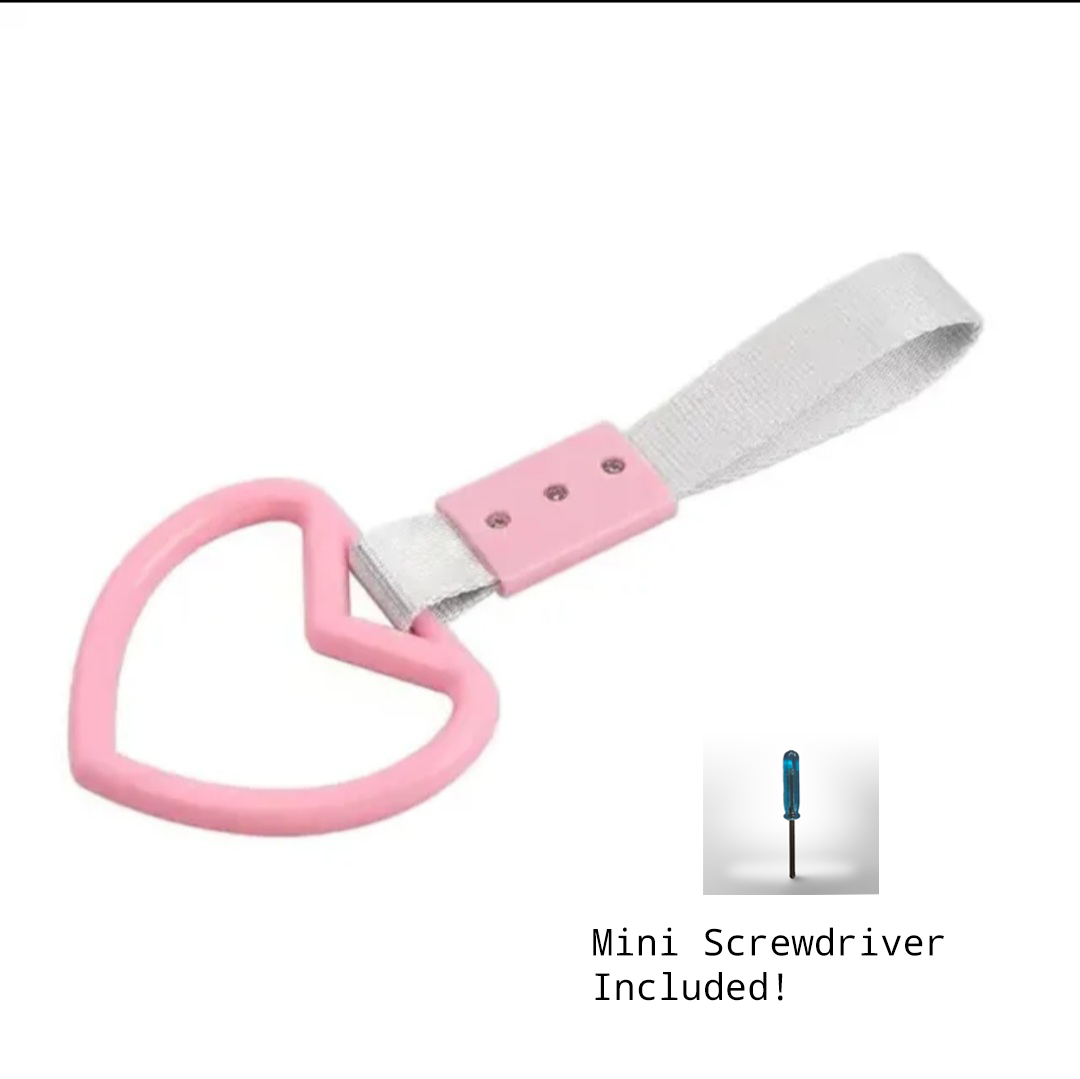 Car Handle / Tsurikawa JDM Style - Pink Heart, White Strap