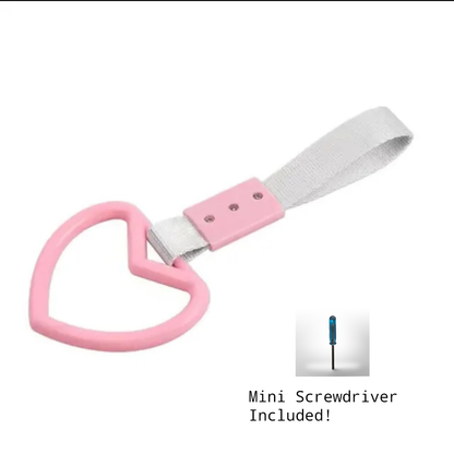 Car Handle / Tsurikawa JDM Style - Pink Heart, White Strap