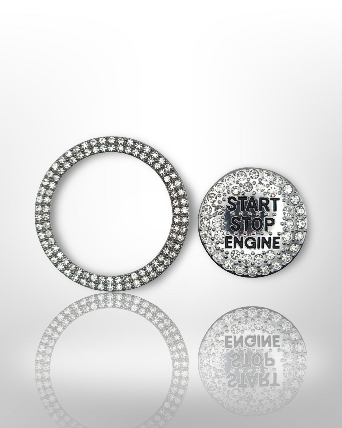 Start/Stop Button Bling Ring - 2pc Set - Rhinestone Ring - White