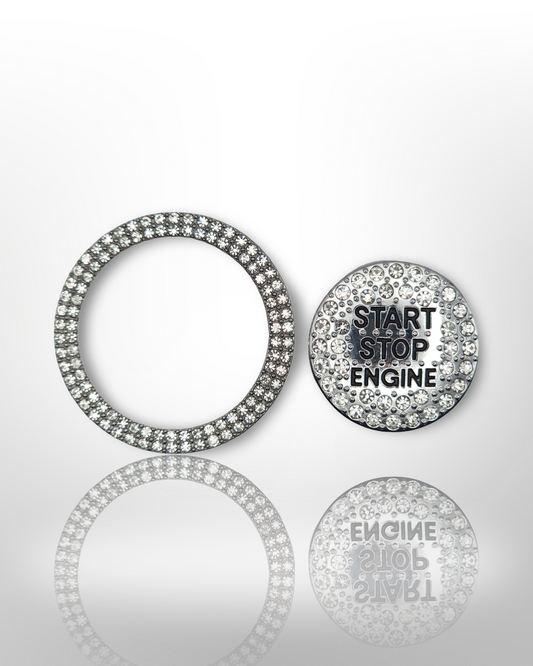 Start/Stop Button Ring - 2pc Set - Rhinestone Ring - White