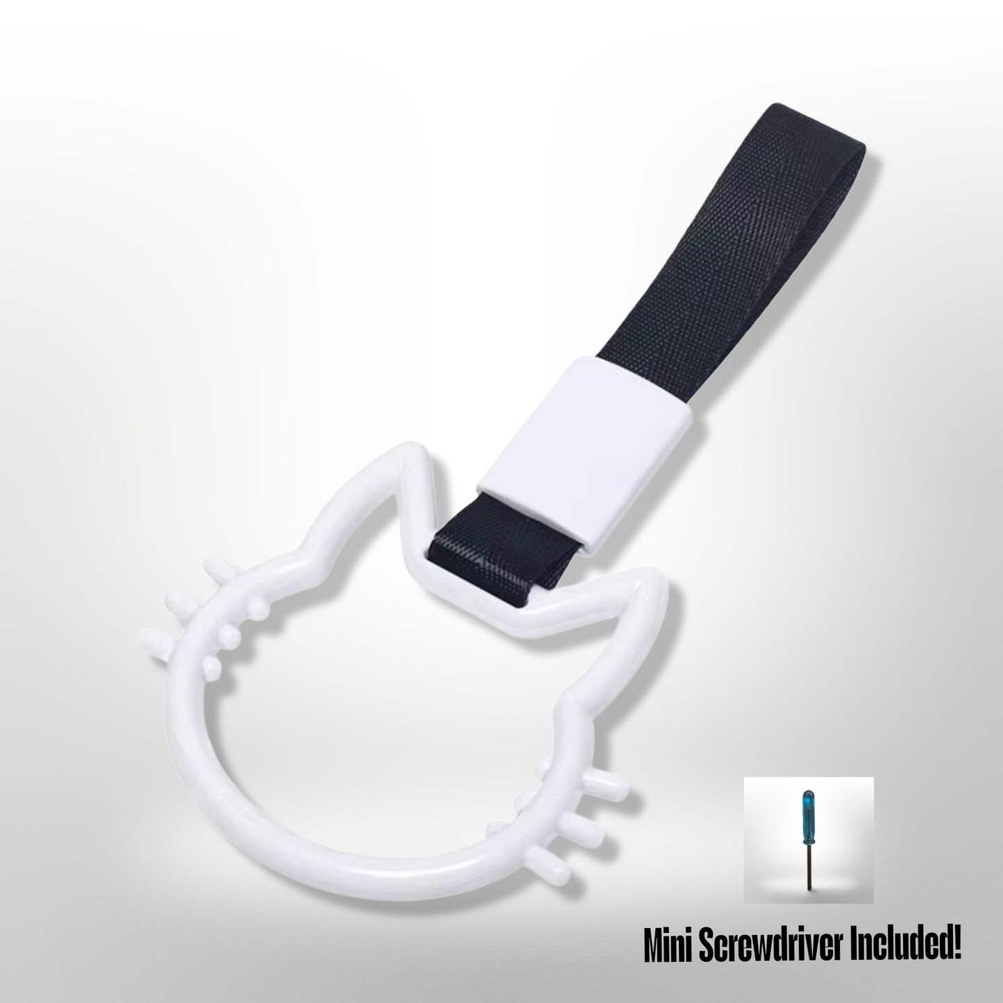 Car Handle / Tsurikawa JDM Style - White Cat, Black Strap