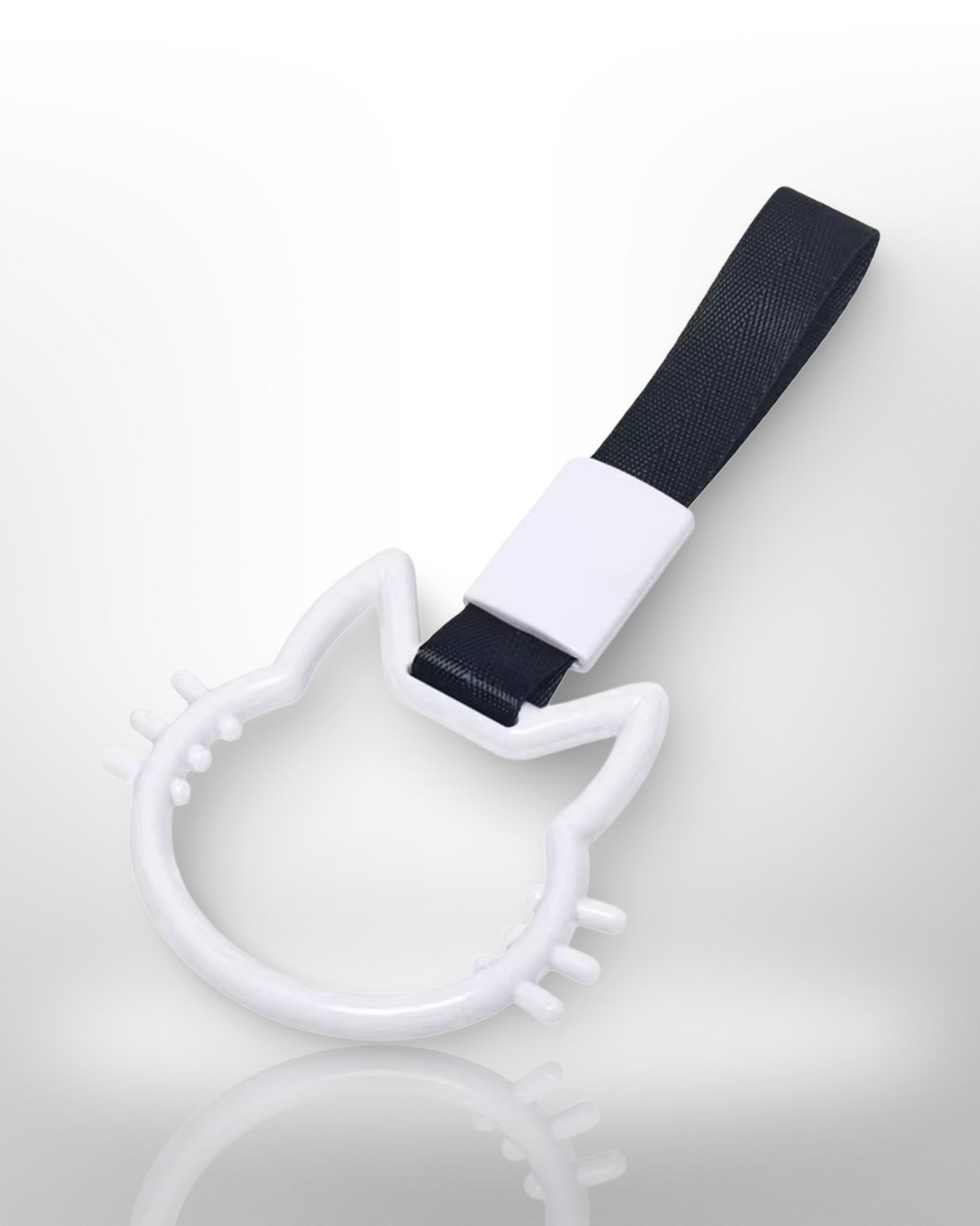 Car Handle / Tsurikawa JDM Style - White Cat, Black Strap