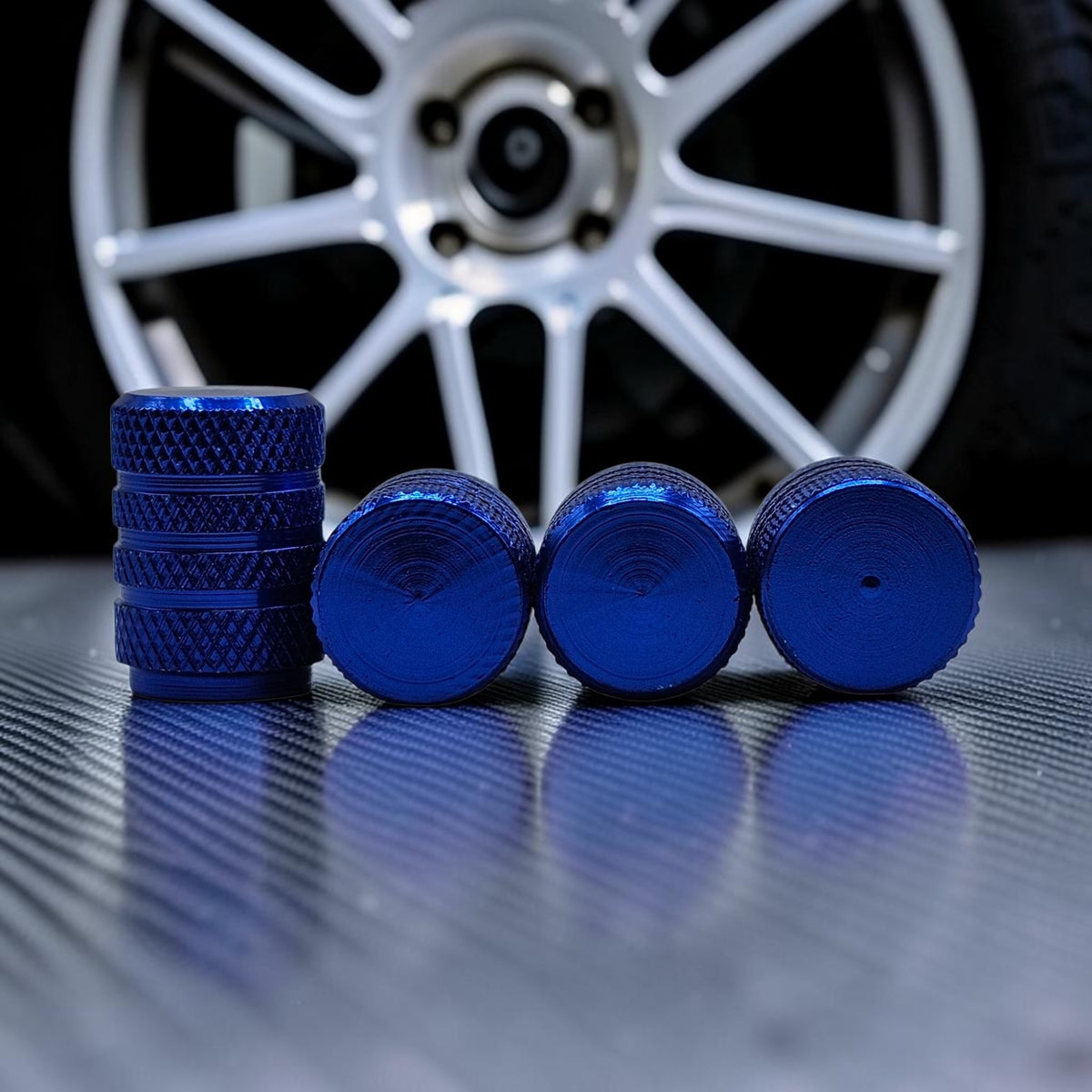 Tire Valve Barrel stem cap W plastic protection - Blue - Aluminum Alloy
