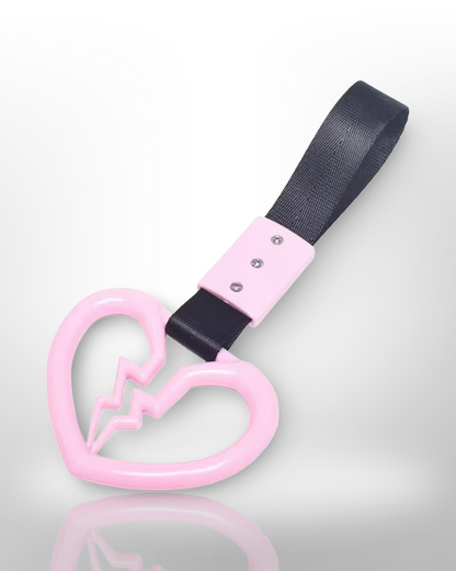 Car Handle / Tsurikawa JDM Style - Pink Broken Heart, Black Strap