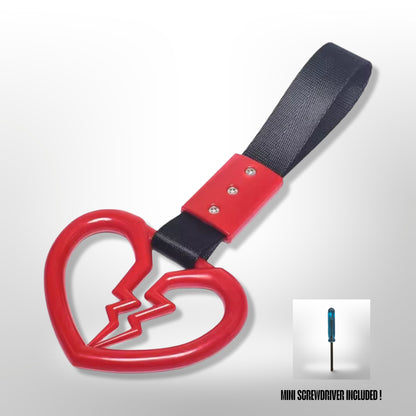 Car Handle / Tsurikawa JDM Style - Red Broken Heart, Black Strap