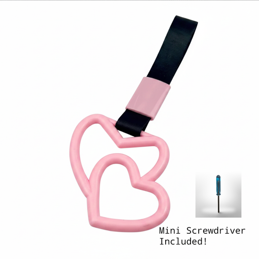 Car Handle / Tsurikawa JDM Style - Pink Double Heart, Black Strap