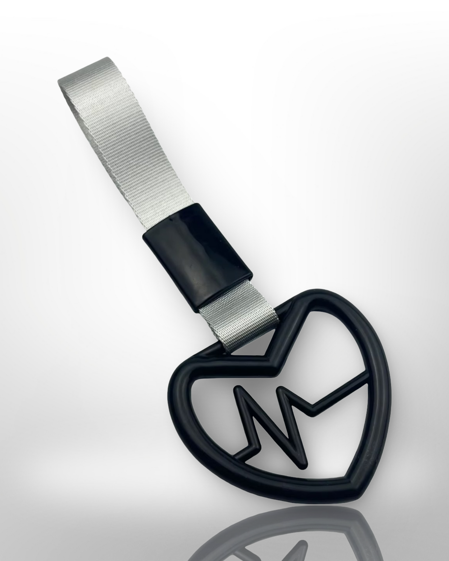 Car Handle / Tsurikawa JDM Style - Black Healing Heart, White Strap