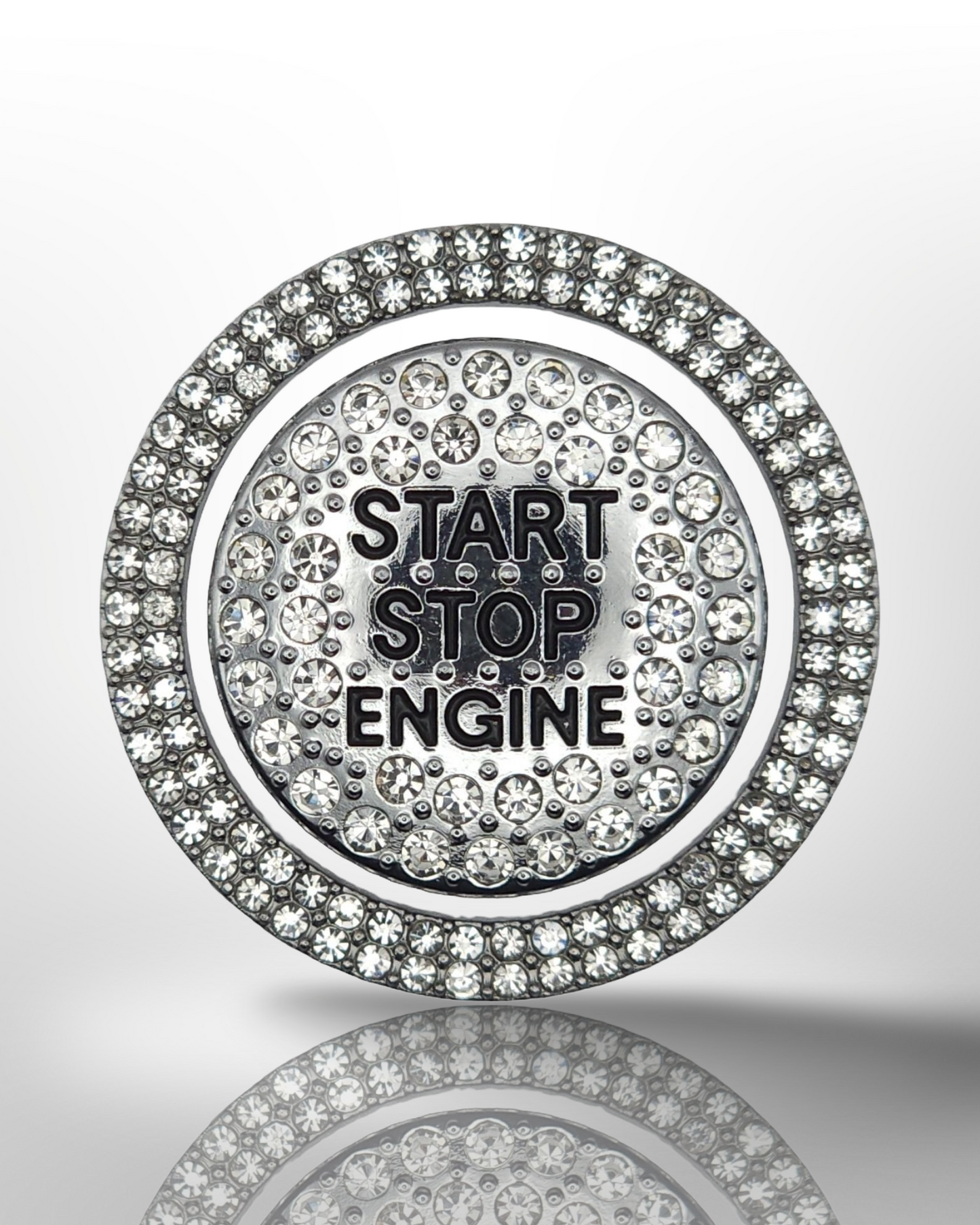 Start/Stop Button Bling Ring - 2pc Set - Rhinestone Ring - White