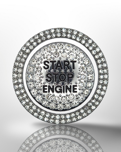 Start/Stop Button Bling Ring - 2pc Set - Rhinestone Ring - White