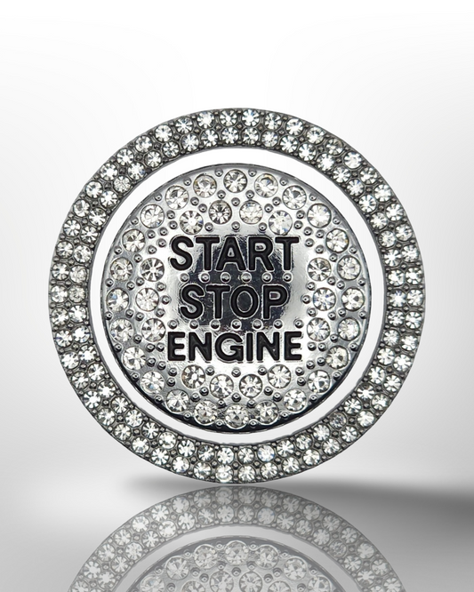 Start/Stop Button Ring - 2pc Set - Rhinestone Ring - White