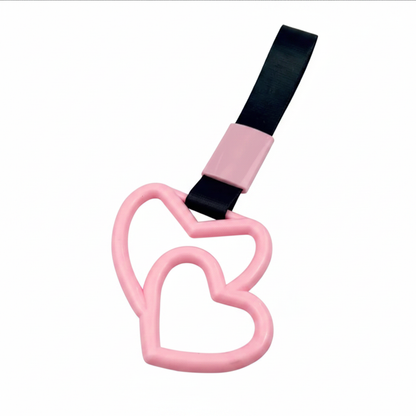 Car Handle / Tsurikawa JDM Style - Pink Double Heart, Black Strap