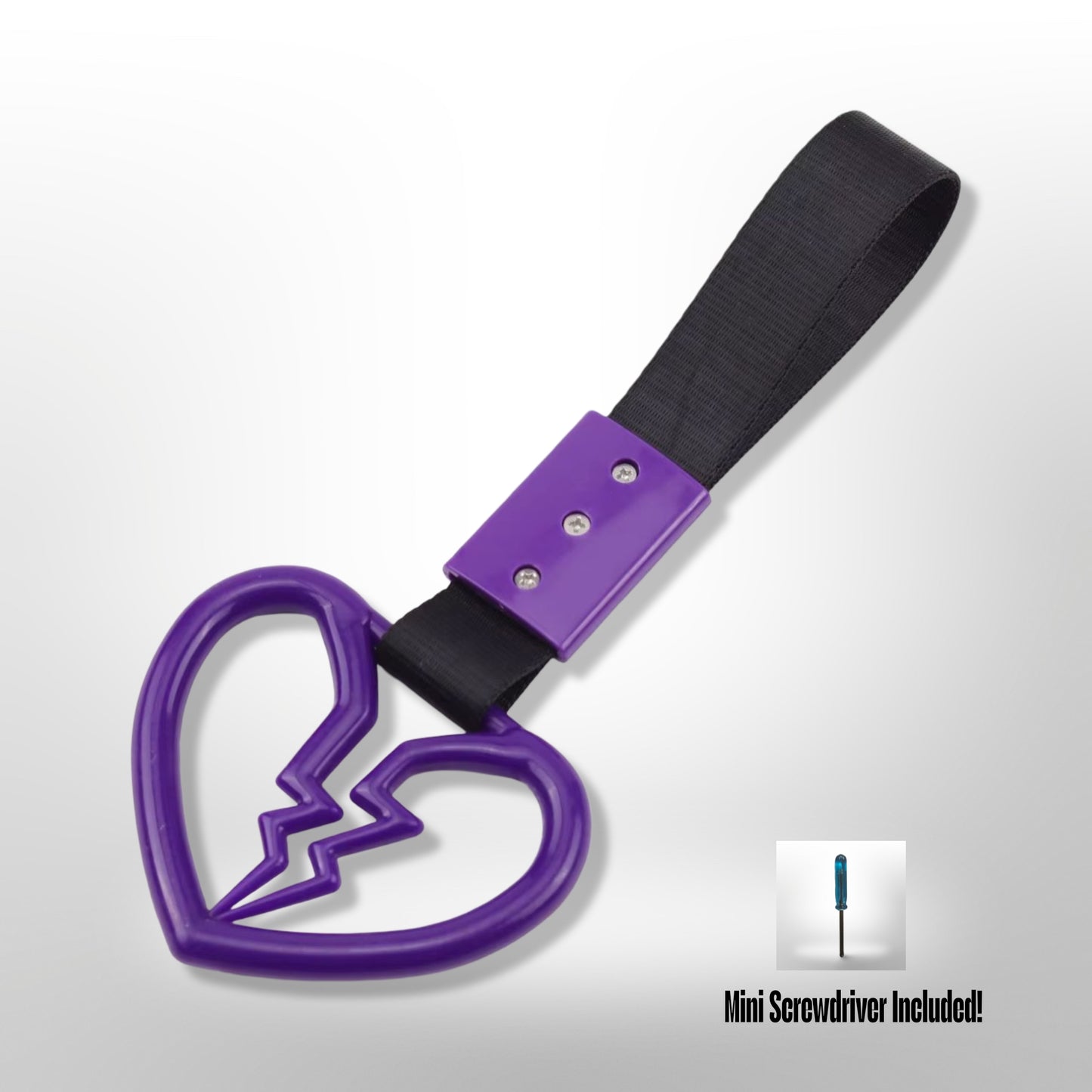 Car Handle / Tsurikawa JDM Style - Purple Broken Heart, Black Strap