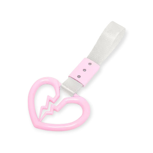 Car Handle / Tsurikawa JDM Style - Pink Broken Heart, White Strap