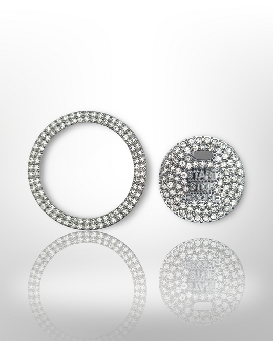 Start/Stop Button Ring - 2pc Set W Hole - Rhinestone Ring - White