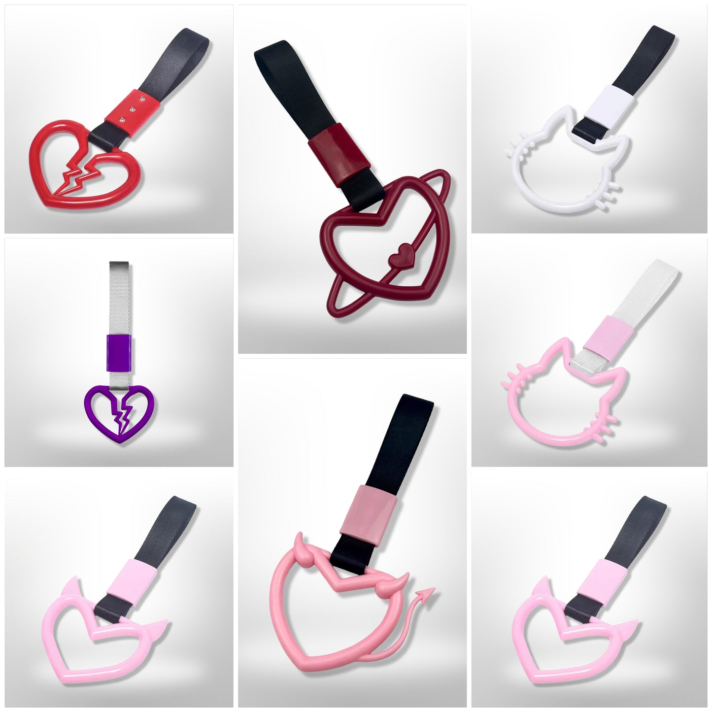 Car Handle / Tsurikawa JDM Style - Pink Broken Heart, White Strap
