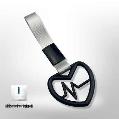 Car Handle / Tsurikawa JDM Style - Black Healing Heart, White Strap
