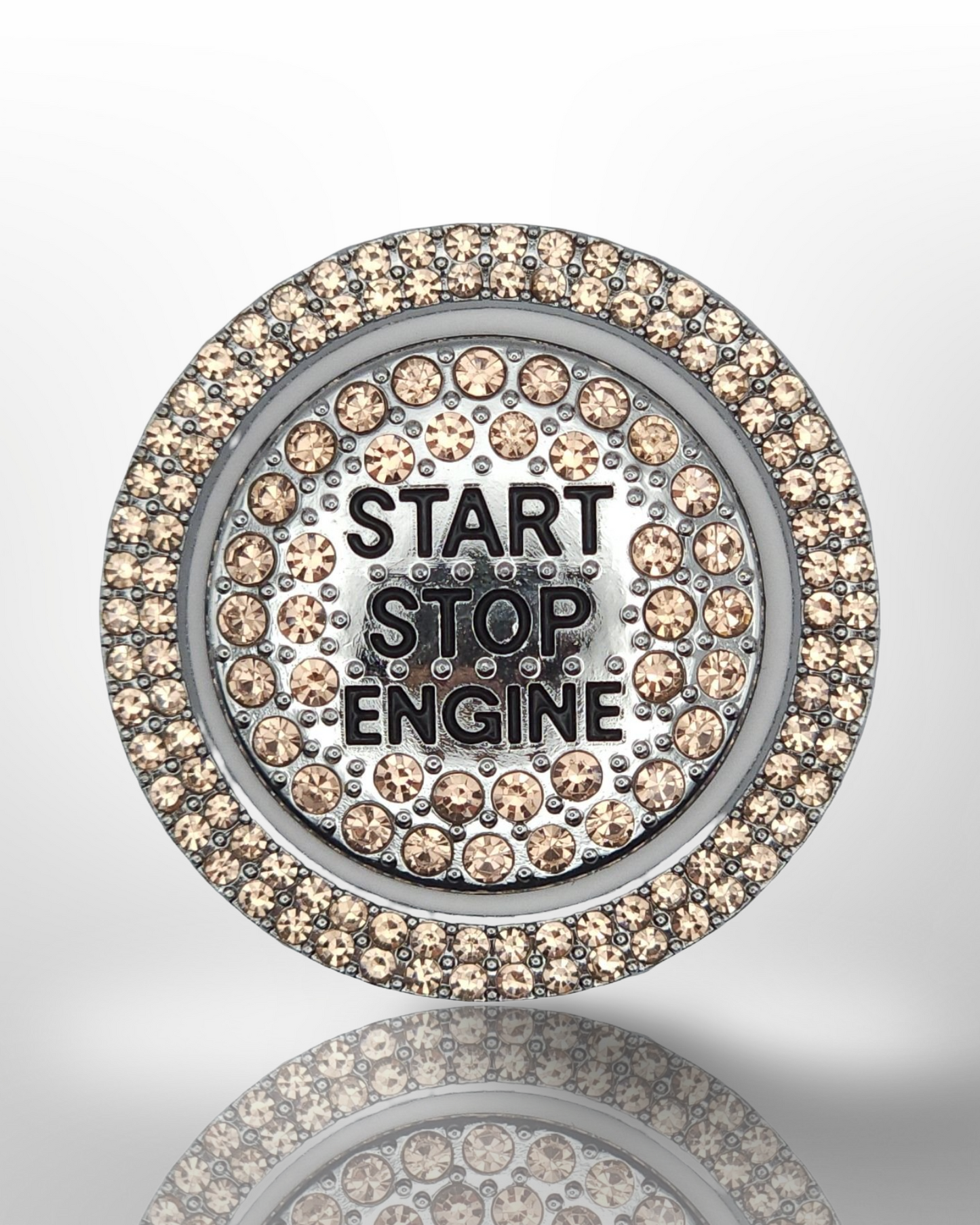 Start/Stop Button Bling Ring - 2pc Set - Rhinestone Ring - Orange