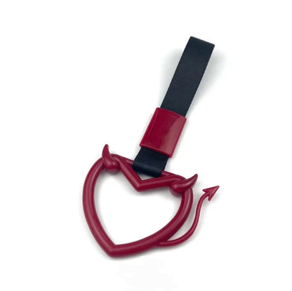 Car Handle / Tsurikawa JDM Style - Red Evil Heart w/ Tail, Black Strap