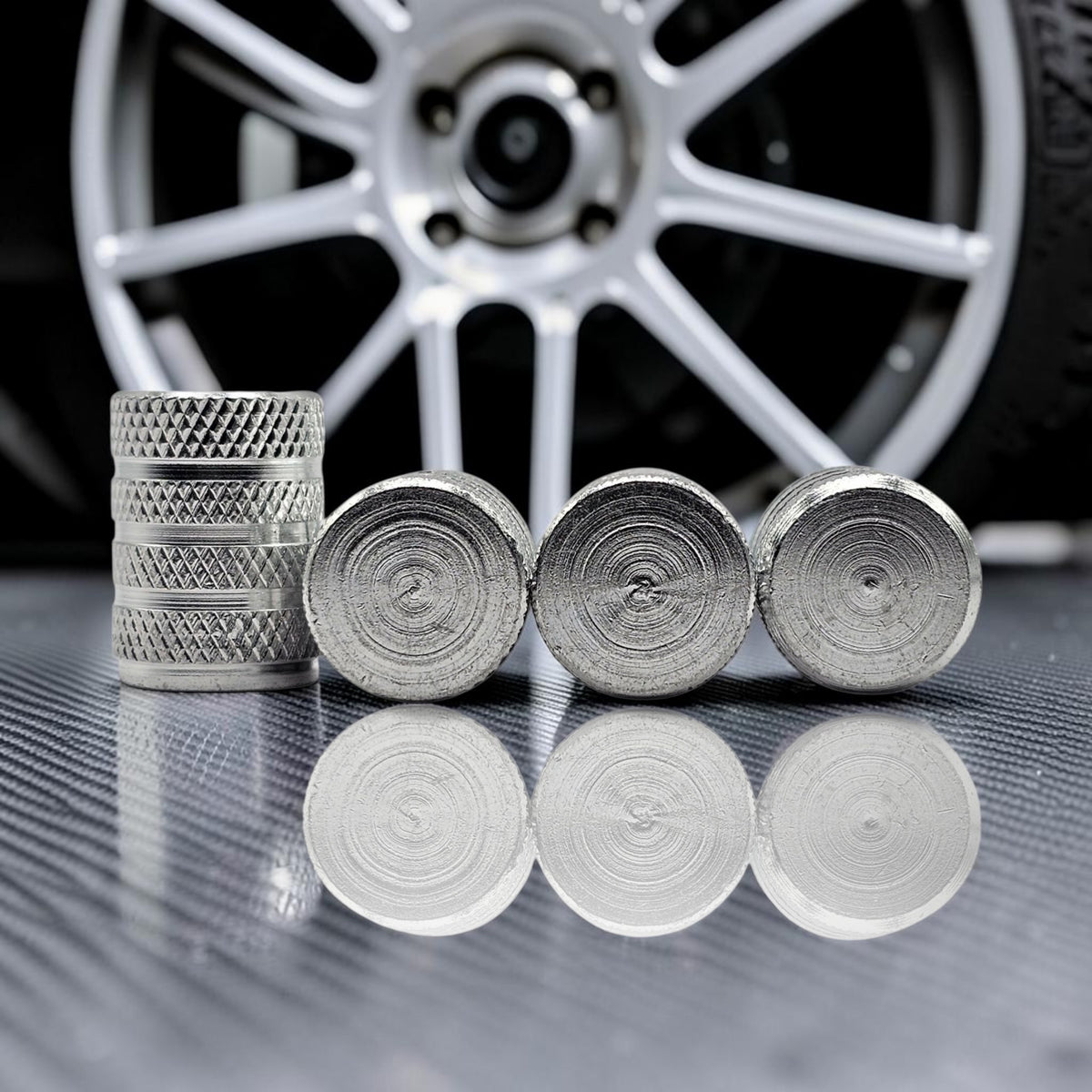 Tire Valve Barrel stem cap W plastic protection - Silver - Aluminum Alloy