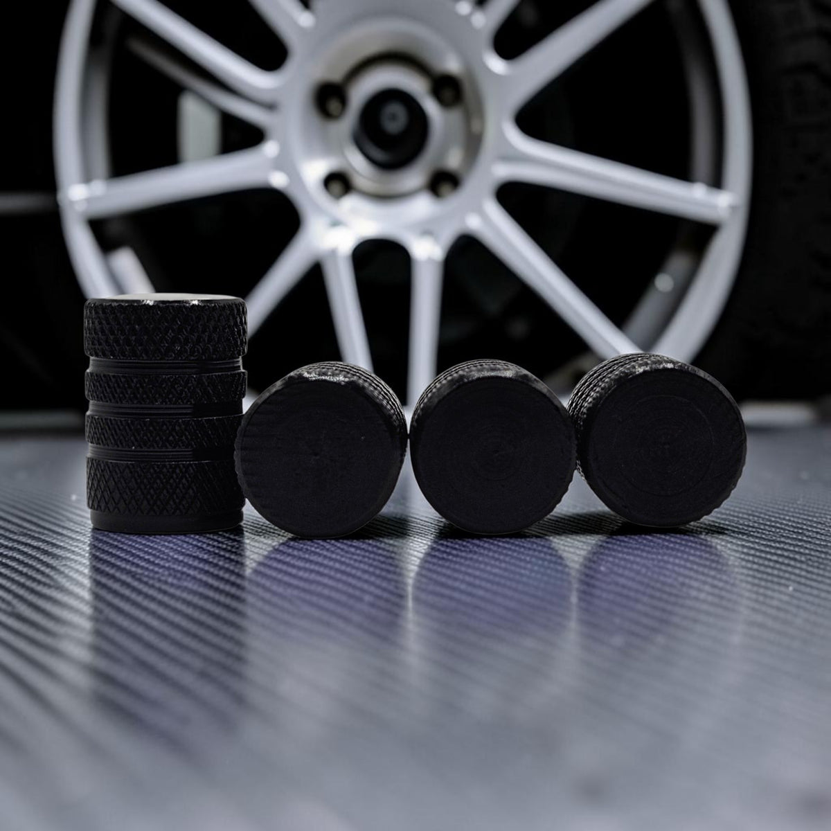 Tire Valve Barrel stem cap W plastic protection - Black - Aluminum Alloy