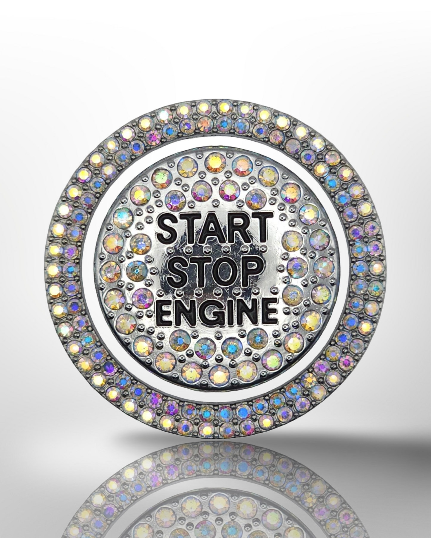 Start/Stop Button Bling Ring - 2pc Set - Rhinestone Ring - Diamond Shine Multicolor