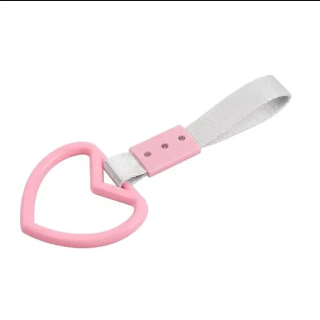 Car Handle / Tsurikawa JDM Style - Pink Heart, White Strap