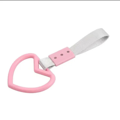 Car Handle / Tsurikawa JDM Style - Pink Heart, White Strap