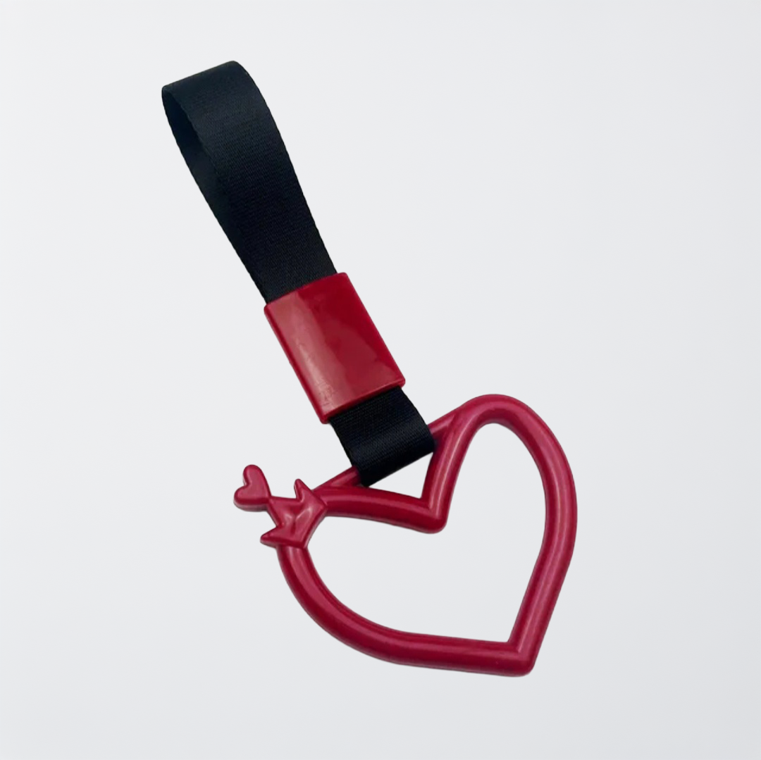 Car Handle / Tsurikawa JDM Style - Red Heart w/ Crown, Black Strap