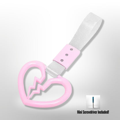 Car Handle / Tsurikawa JDM Style - Pink Broken Heart, White Strap