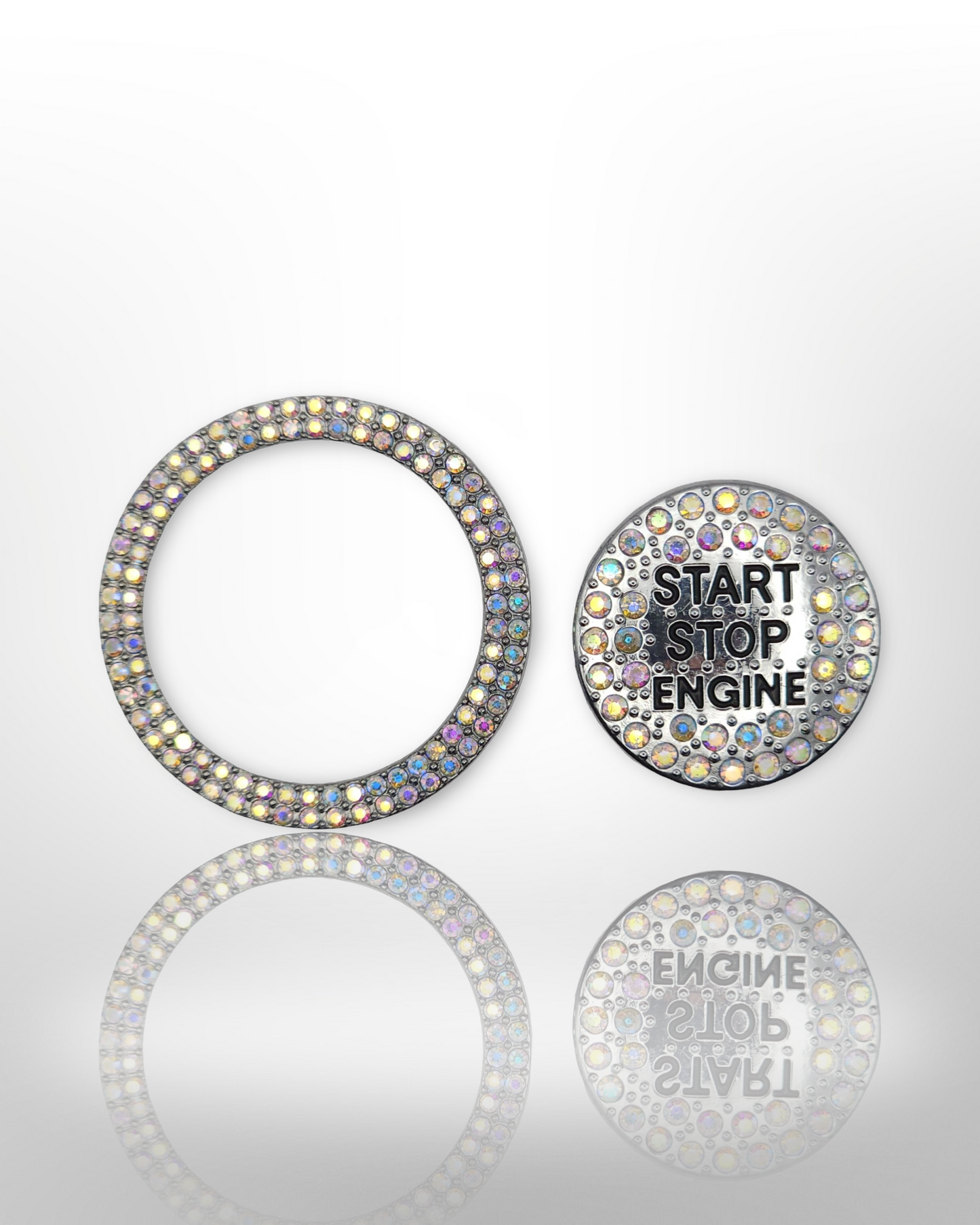 Start/Stop Button Bling Ring - 2pc Set - Rhinestone Ring - Diamond Shine Multicolor