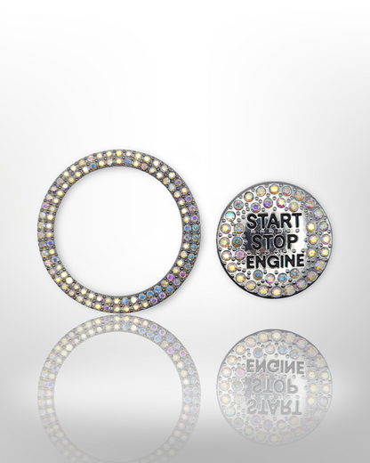 Start/Stop Button Bling Ring - 2pc Set - Rhinestone Ring - Diamond Shine Multicolor