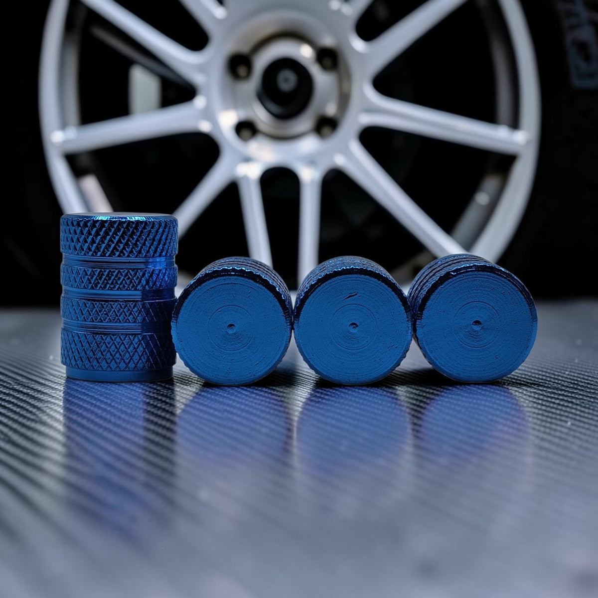 Tire Valve Barrel stem cap W plastic protection - Light Blue - Aluminum Alloy