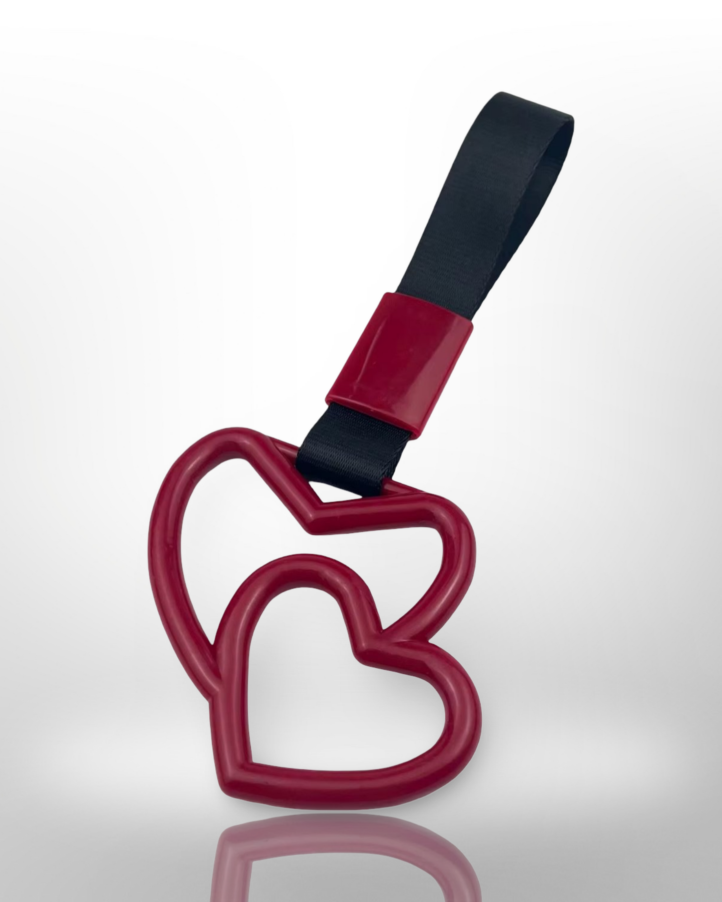 Car Handle / Tsurikawa JDM Style - Burgundy Double Heart, Black Strap