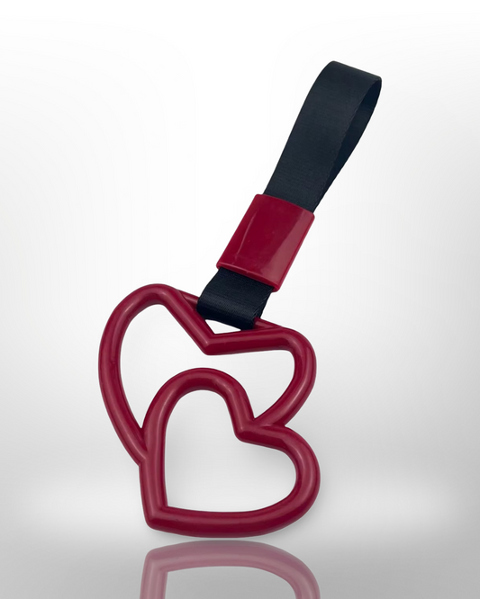 Car Handle / Tsurikawa - Burgundy Double Heart, Black Strap