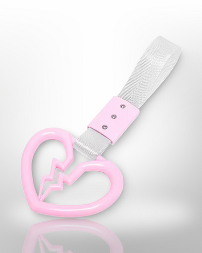 Car Handle / Tsurikawa JDM Style - Pink Broken Heart, White Strap