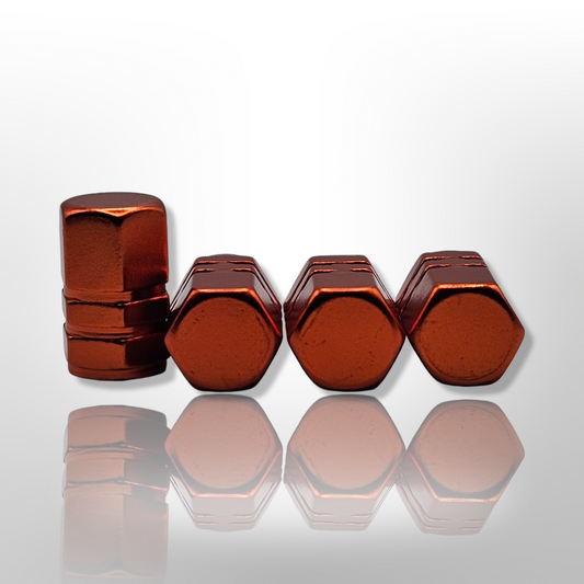 Tire Valve stem cap / 6 sided - Orange - Aluminum Alloy Hexagon